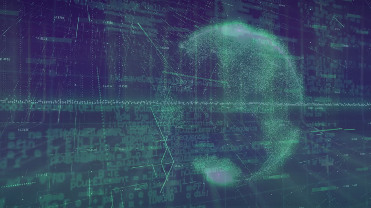 Digital globe and data processing animation over abstract technological background