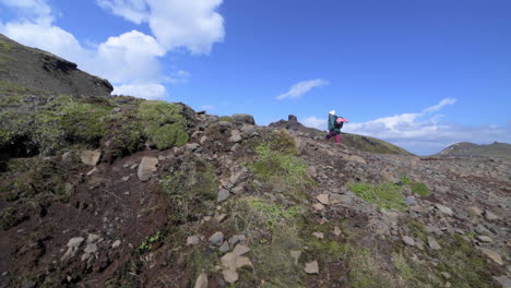 hiking in a volcanic landscape