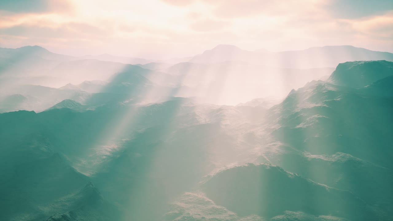 빛의 광선과 함께 공중 화산 사막 풍경