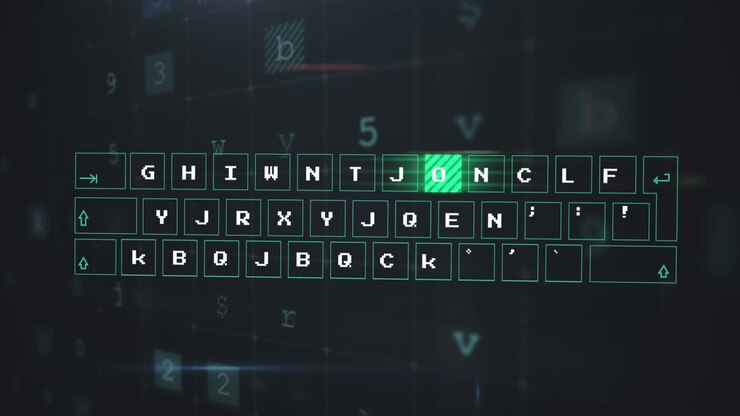 Animation of data processing and keyboard on black background