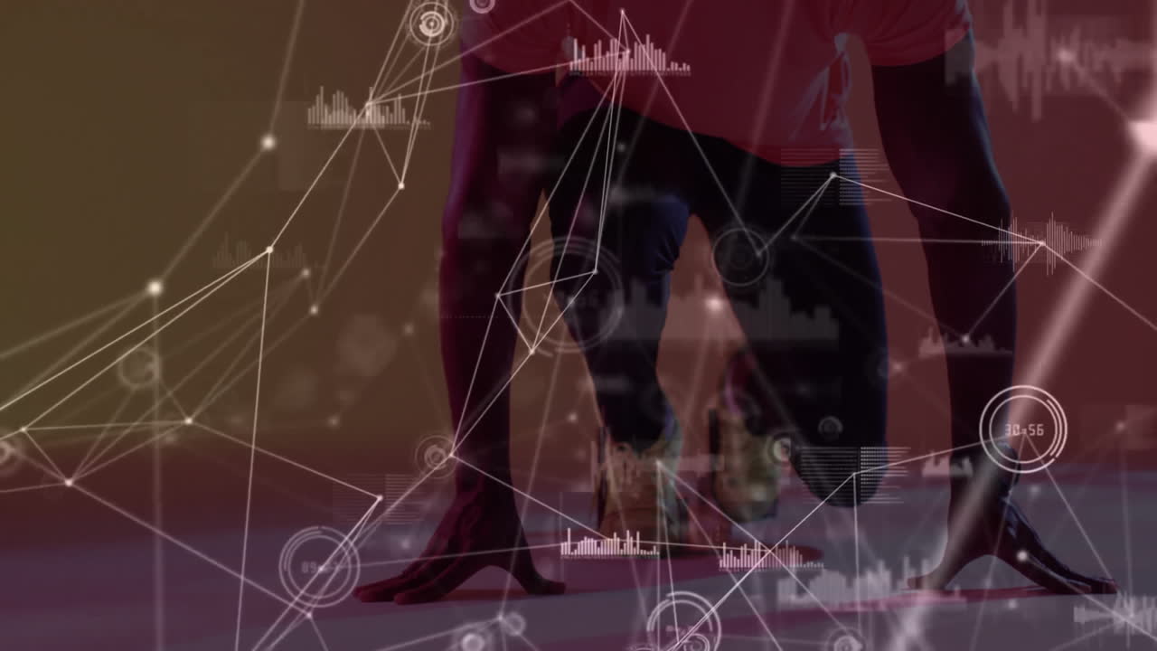 Network of connections and data processing animation over people dancing