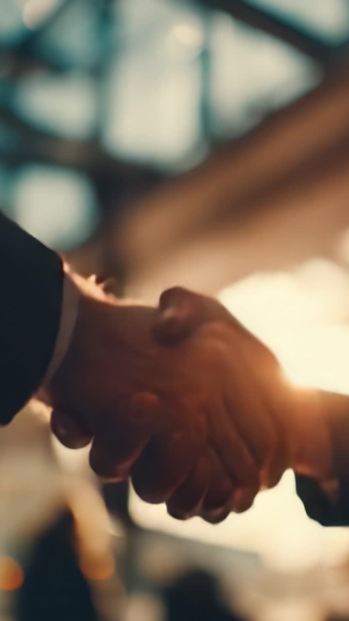 A Warm Handshake in Golden Glow: This image captures the moment of agreement and connection between two individuals against a stunning backdrop of soft sunlight