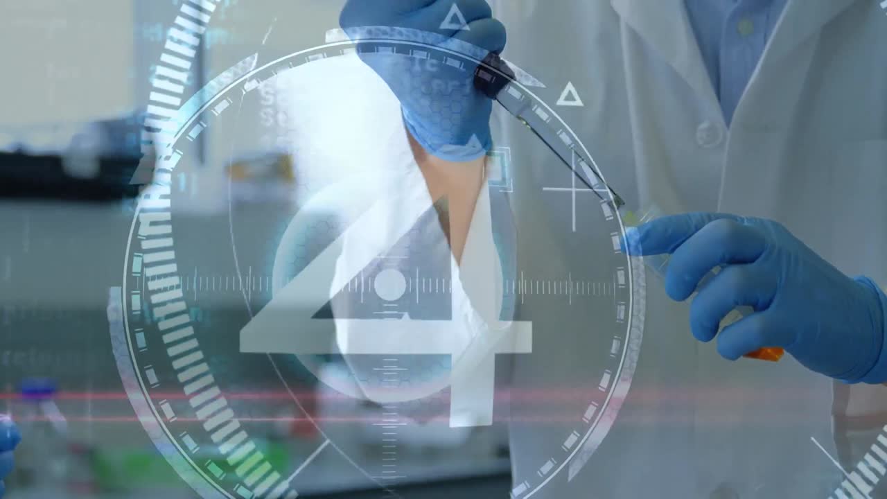 animación de escaneo de alcance y procesamiento de datos sobre diversos científicos en el laboratorio