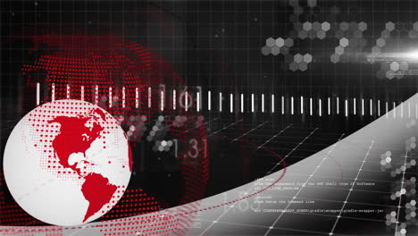 global data analysis animation over red and black grid background