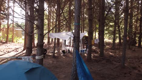 Señorita-Preparando-El-Desayuno-En-Un-Bosque-De-Pinos-Silvestres-En-Un-Campamento-Rural