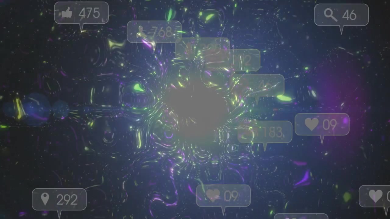 Glowing vortex blooming from bright point, drawing notification bubbles to show engagement