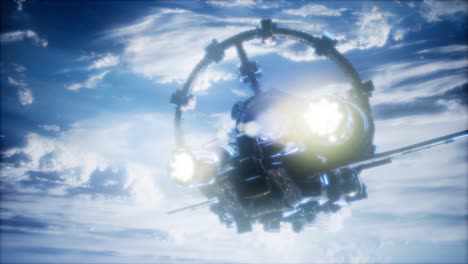 el transbordador espacial flota en el espacio.