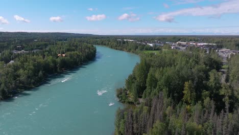 aerial footage the soldotna creek park next to the kenai river in alaska