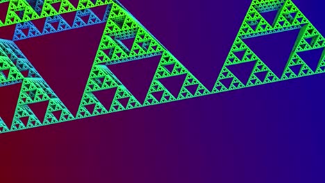 Animierte-Darstellung-Einer-Dreidimensionalen-Mandelbrotmenge,-3d,-Grün-Gelb-Rot-Blau-Dreiecke,-Durchziehen-Und-180-Grad-Drehen