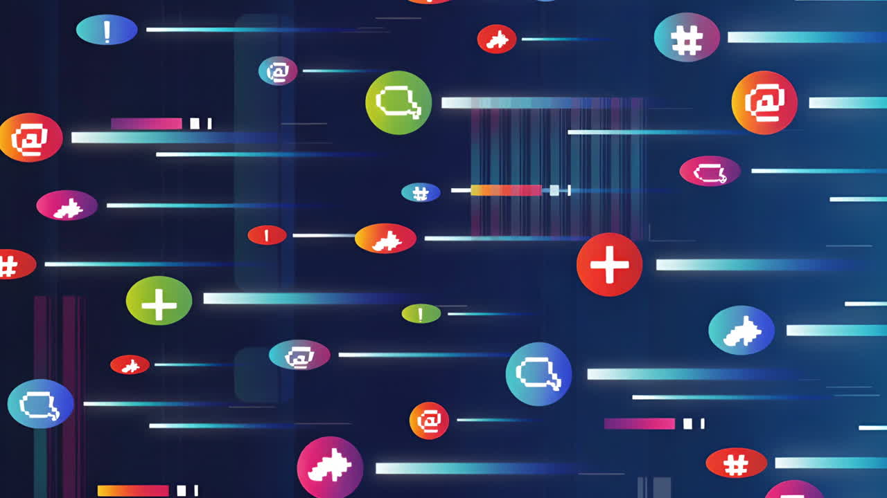 Abstract Digital Network Background with Glowing Icons