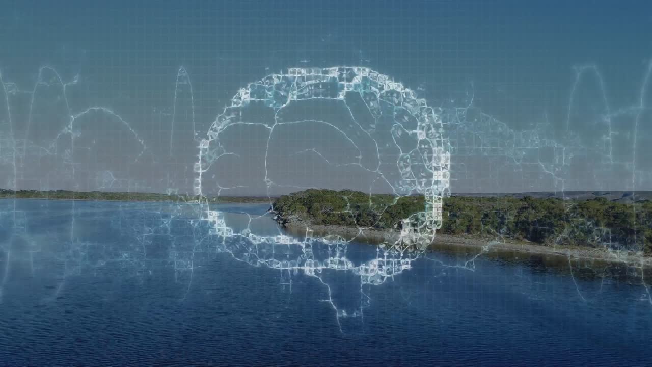 Animation of human brain over seascape
