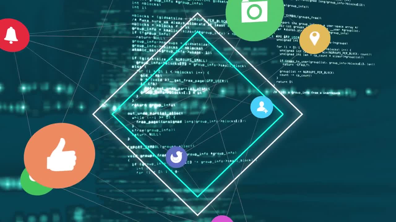Web of connections icons and square against data processing