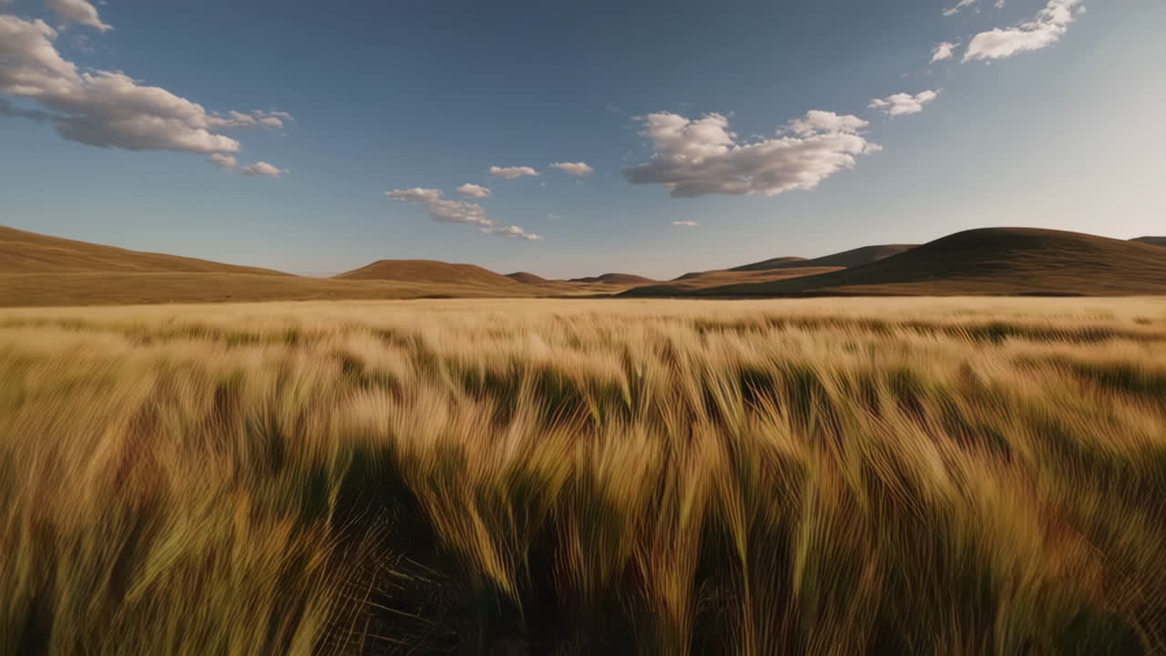 Wheat Field and Mountains at Sunset