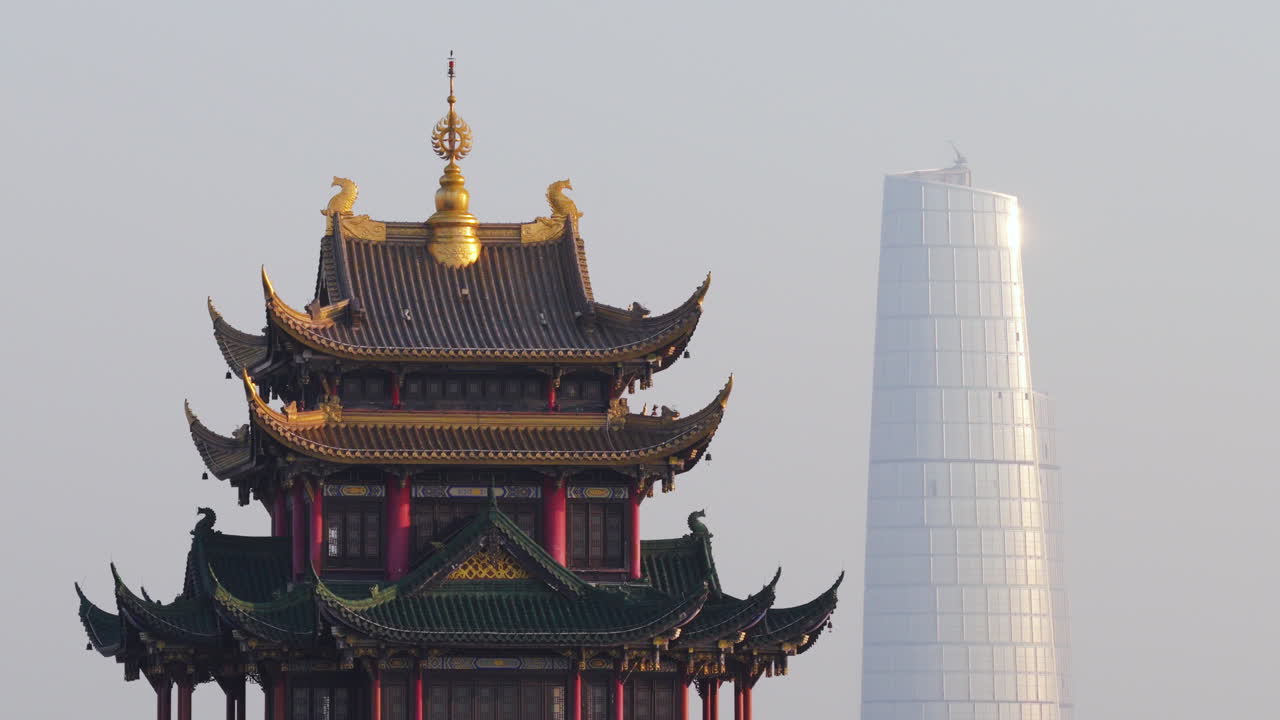 Antique Building Of Hong'en Pagoda In Hong'ensi Forest Park, Chongqing, China. - aerial shot