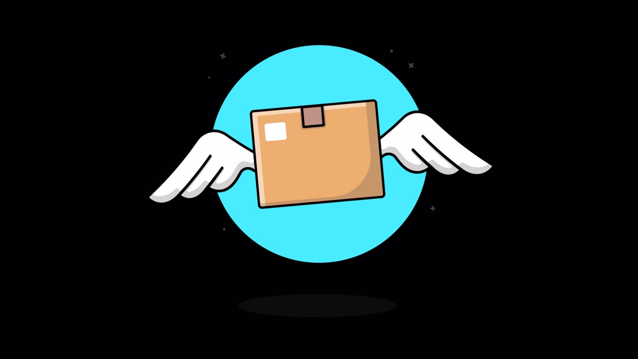 Animated Cartoon Delivery Box with Wings Flying