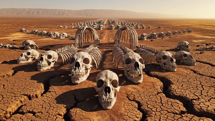 Scheletri infiniti in un deserto brullo