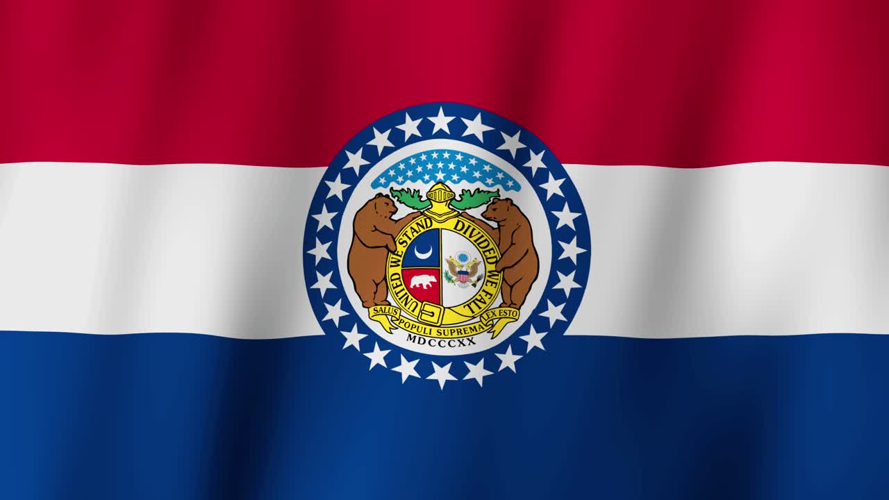 Loopable state flag of Missouri. Digital animation waving background. (United States of America)
