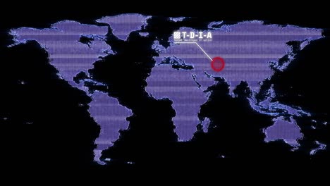 animación del texto de tdia con el aterrizaje de misiles sobre el mapa del mundo sobre fondo negro