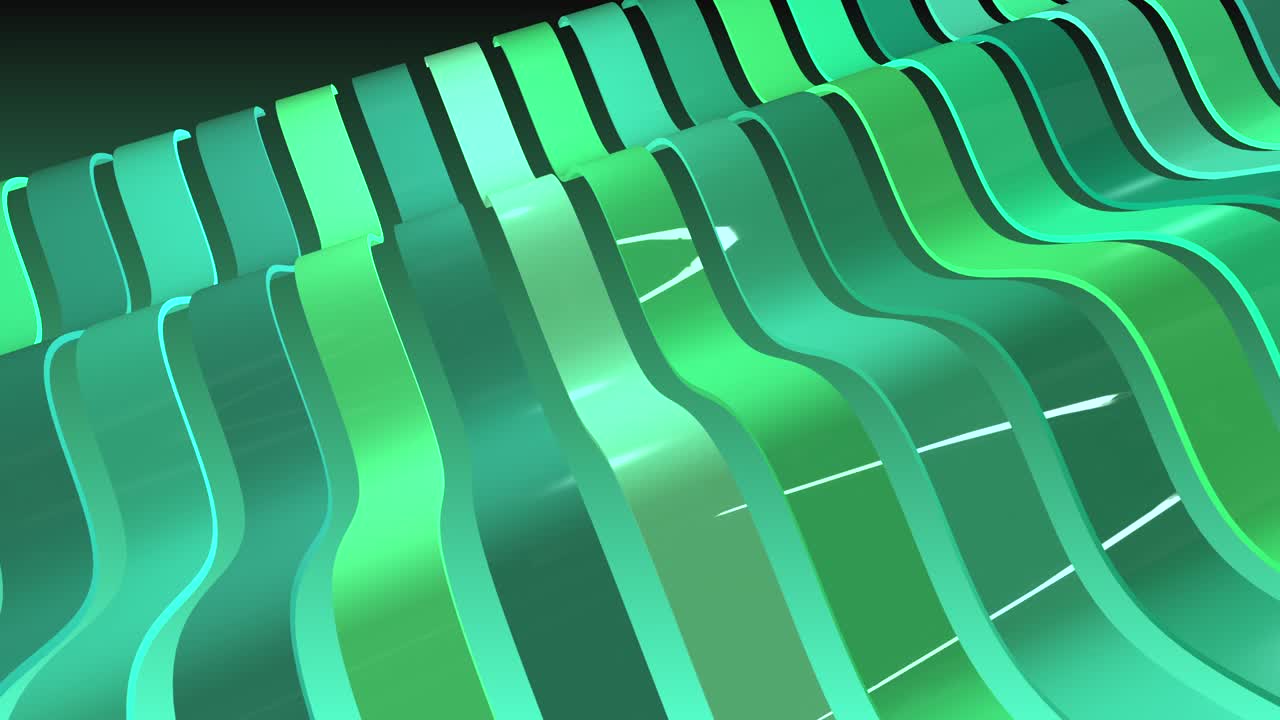 A row of colorful stripes with wave motion and reflections. 3D background.