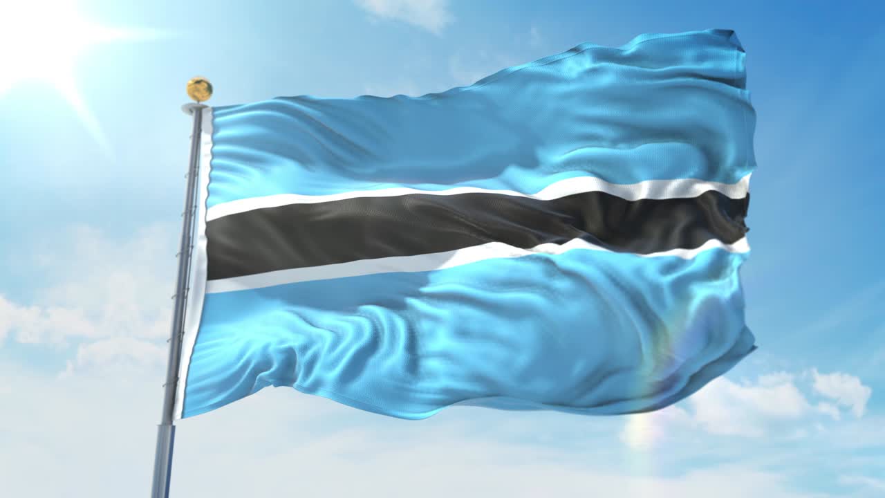 깊은 파란 하늘을 배경으로 바람에 흔들리는 보츠와나 발, 국가 테마, 국제 개념, 3d 렌더링, 원활한 루프