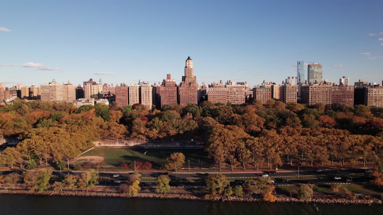 New York's Riverside Drive in the fall, 4K aerial