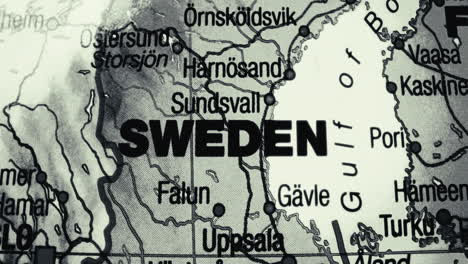 a grayscale close-up map showing sweden and surrounding scandinavian regions