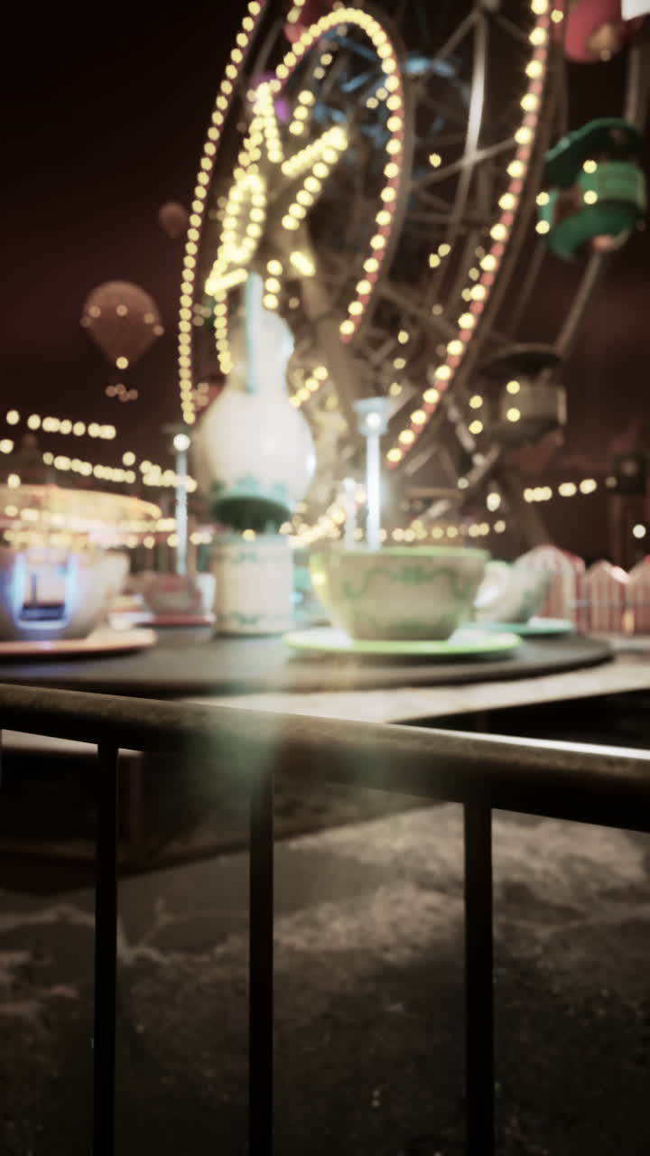 밤의 카니발에서 페리스 과 차 컵을 타고