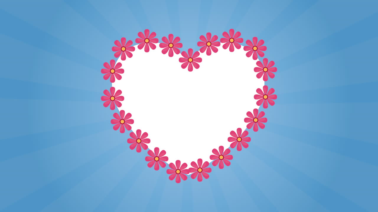 런타인 데이 애니메이션 카드와 꽃의 심장