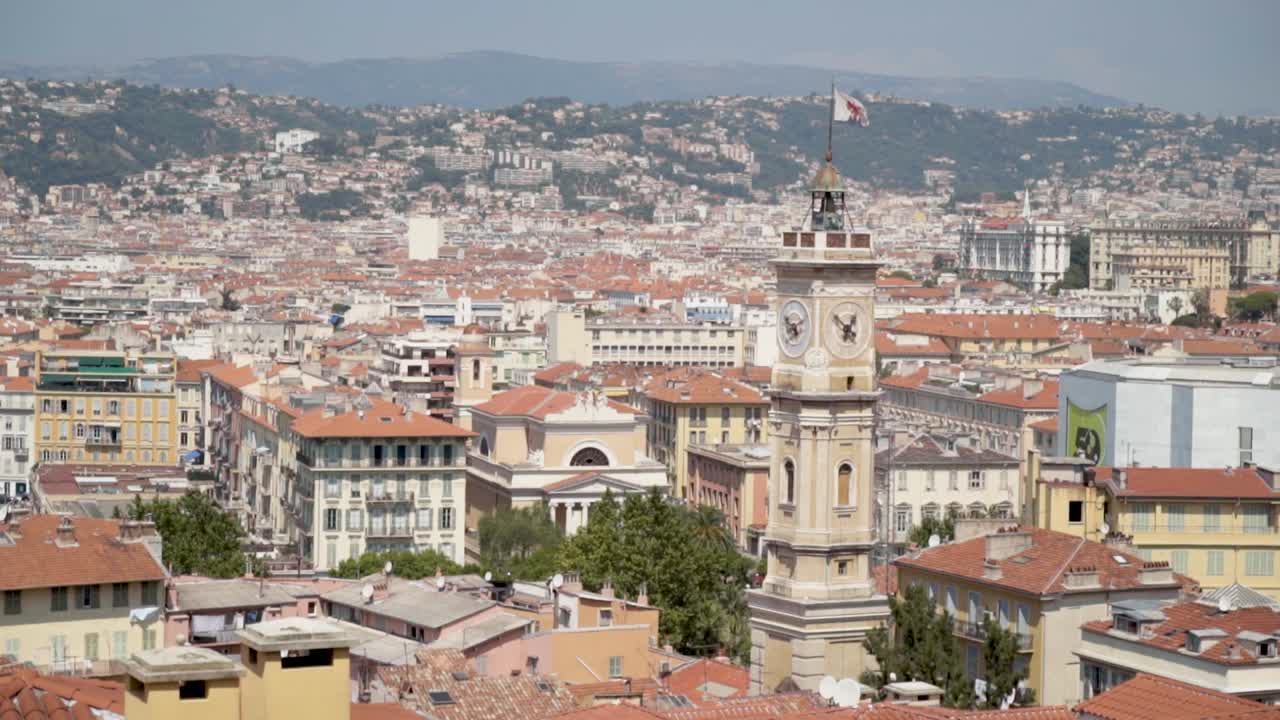 nice, france 시계탑이 있는 도시 풍경
