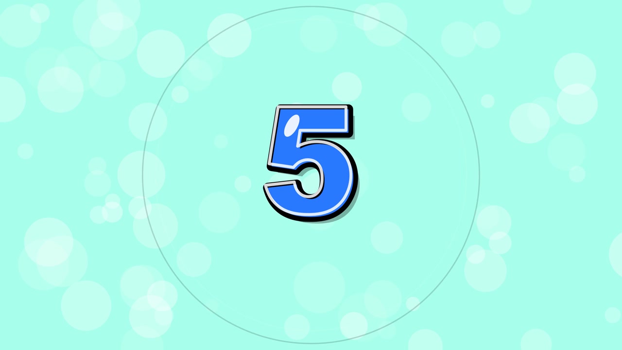 Colorful Countdown Timer from Ten to Zero on Light Blue Background