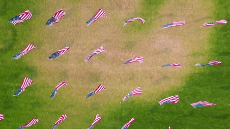 pepperdine university - overhead shot of flags waving at alumni park to honor the lives lost on historic september 11, 2001, attack in california