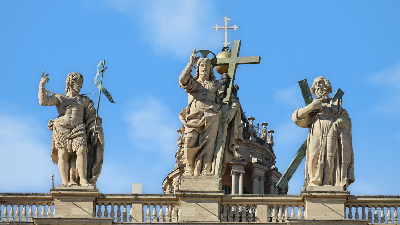 St. John the Baptist, Christ and St. Andrew on the Facade of St. Peter's Basilica, Vatican City, Rome, Italy