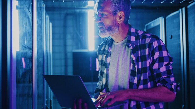 IT Specialist Working in a Server Room