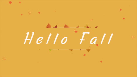 hello fall with maple autumn leafs on yellow gradient