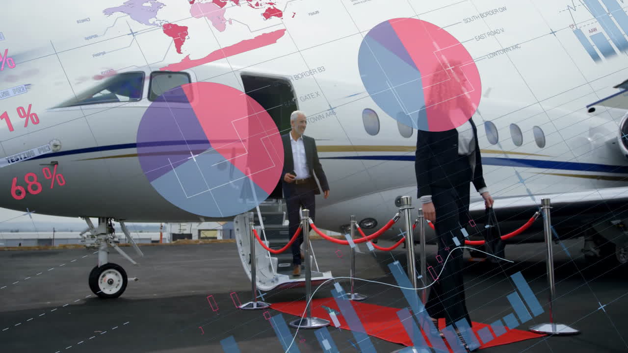 카우카스계 사업가들에 대한 금융 데이터 처리의 애니메이션