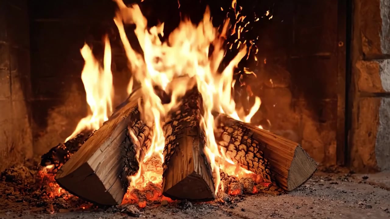 Accogliente e invitante camino in pietra con fuoco scoppiettante, che crea un'atmosfera calda e confortevole, perfetta per il relax e il comfort durante gli incontri casalinghi.