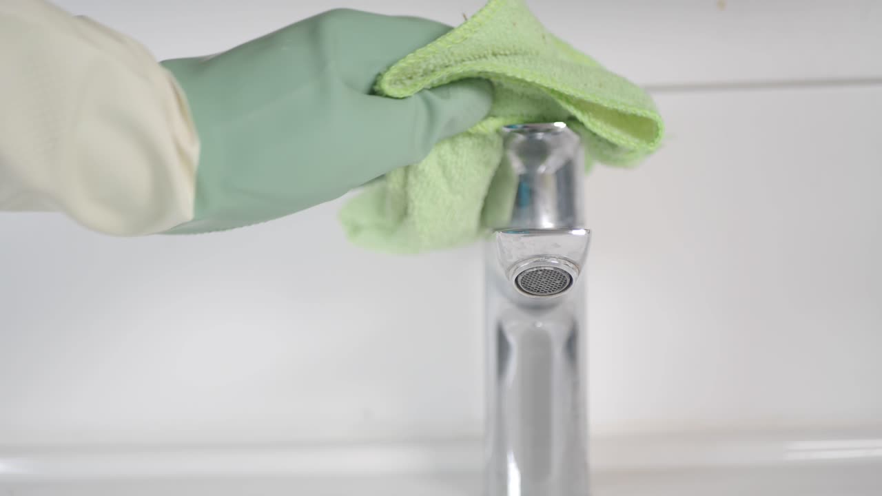 천 으로 수도꼭지 를 청소 하는 것