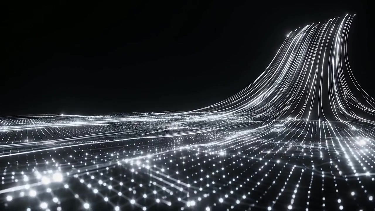 Abstract Digital Data Flowing Through a Network Grid