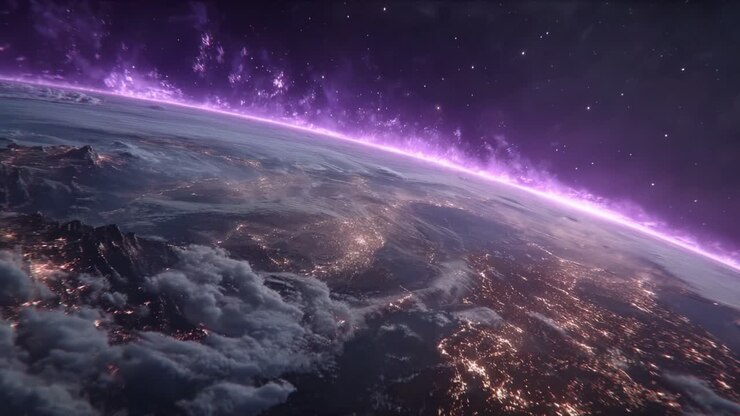 Breathtaking View of Earth from Space: A Mesmerizing Perspective Beyond the Atmosphere Showcasing the Beauty of Natural Landscapes and City Lights at Night