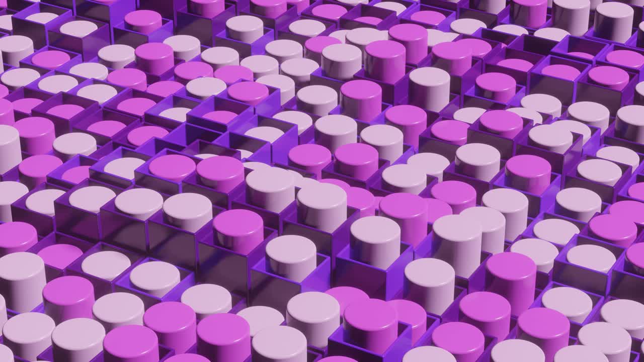 escena de renderización 3d animada abstracta con cubos y cilindros multicolores. bucle sin costuras animación 3d moderna y satisfactoria