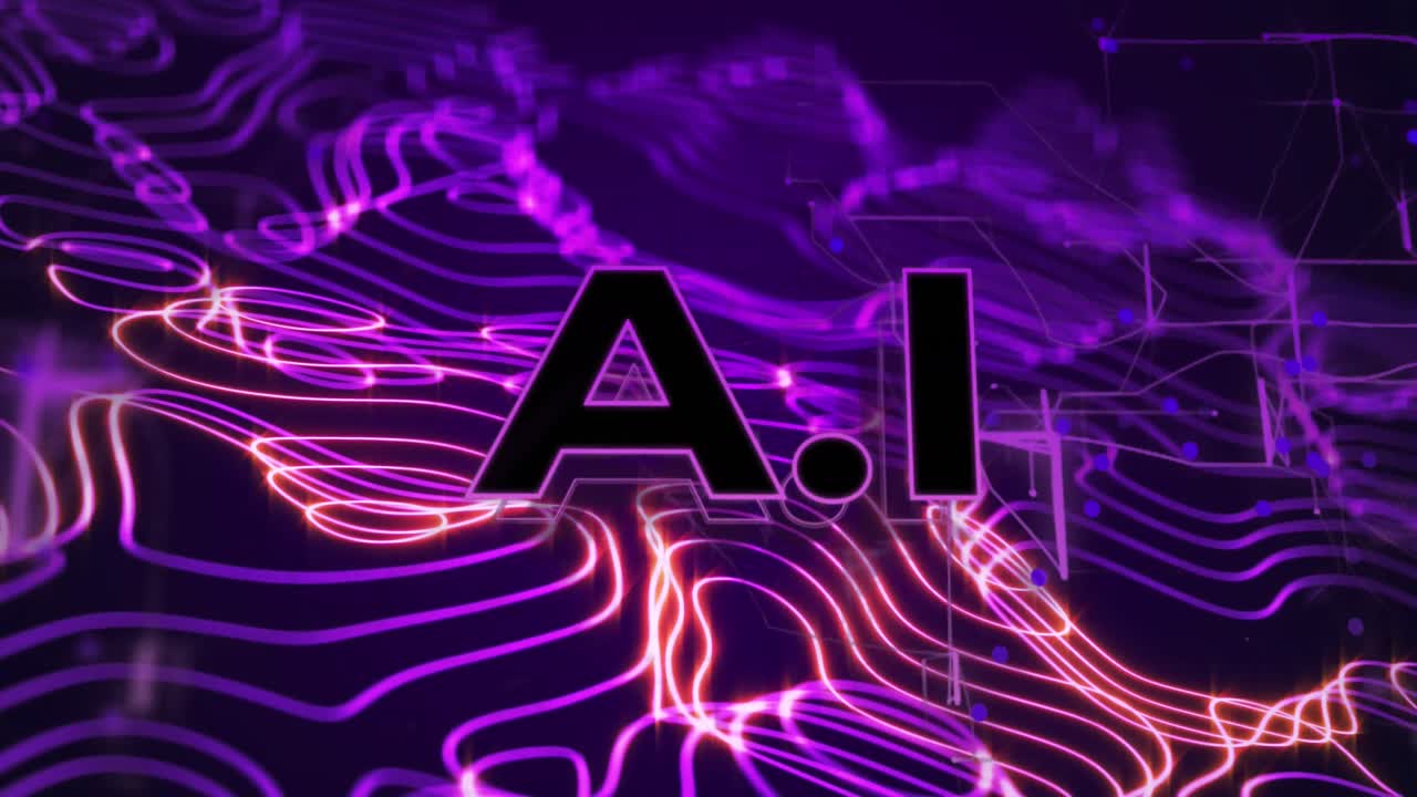 Animation of ai text with network of connections over lines