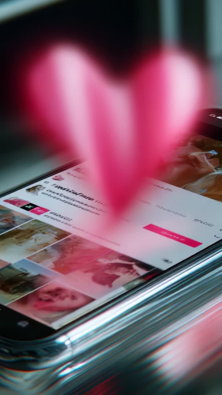 A vibrant depiction of a smartphone displaying a social media application, highlighted by animated heart graphics to convey love and interaction in a digital context, showcasing modern communication