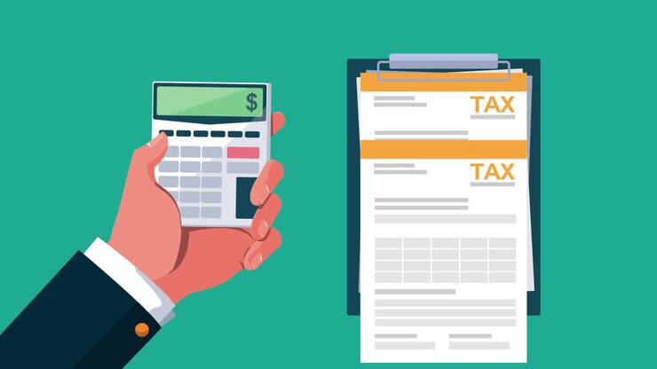 tax day animation with clipboard and hand lifting calculator