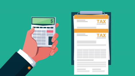 tax day animation with clipboard and hand lifting calculator