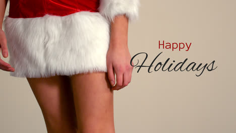 happy holidays text and sexy santa woman