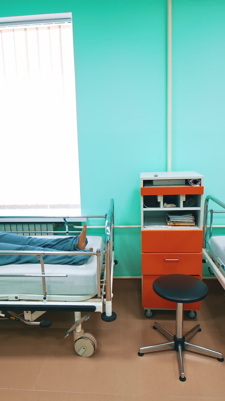 Plastic dummy on hospital bed. Mannequin fake patient in simulation centre for health care professionals practice
