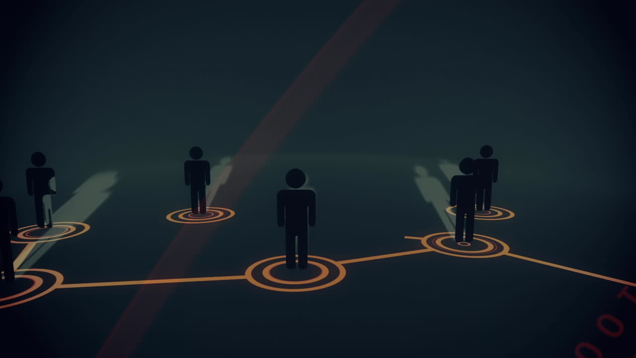 검은색 배경에 아이콘으로 연결 네트워크의 애니메이션