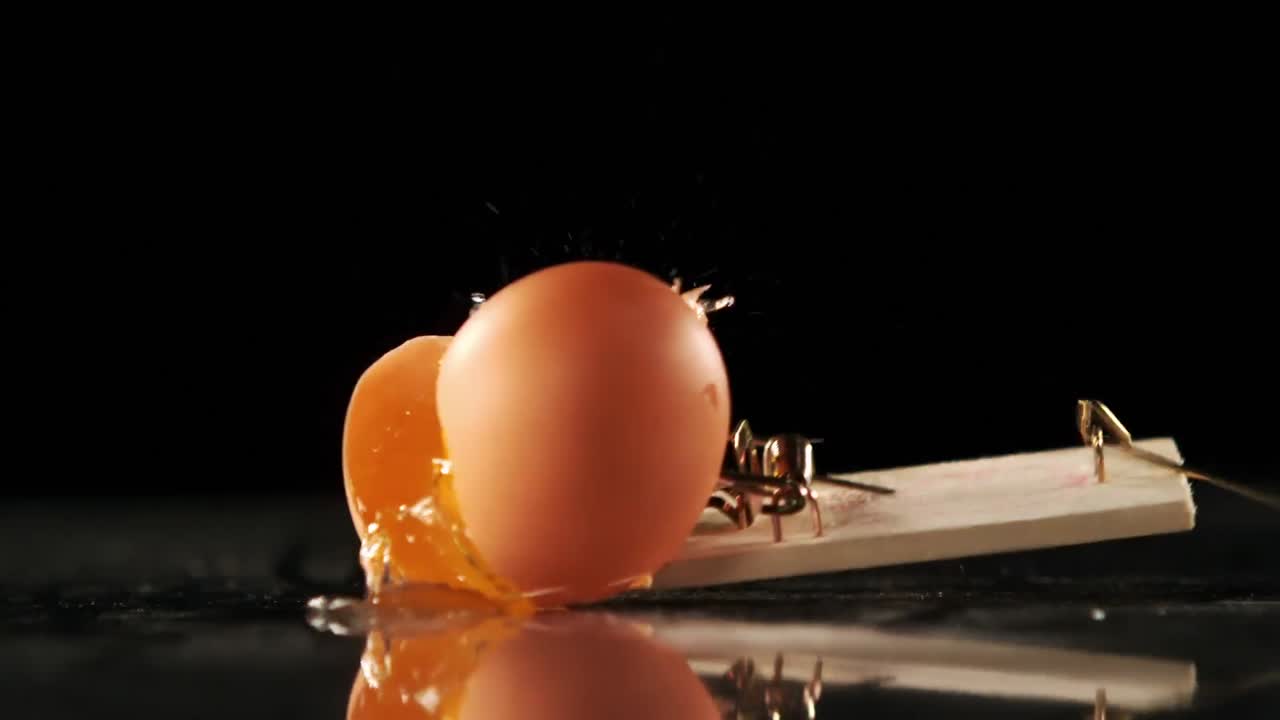 Mouse trap smashing an egg
