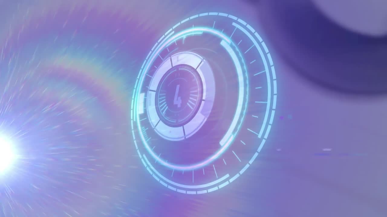 흐릿한 배경에 빛의 흔적에 대한 카운트다운과 함께 회전 안전 잠금의 애니메이션