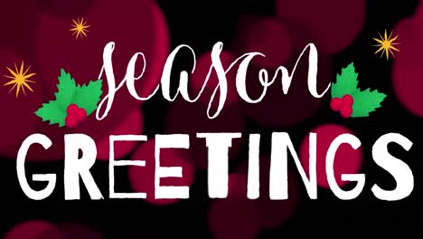 animation of christmas greetings text over red spots falling on black background